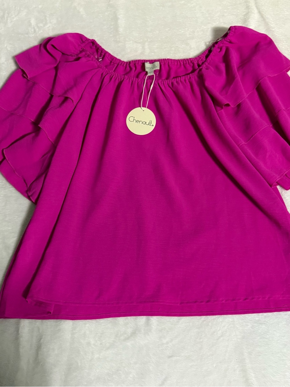 Chenault Womens Large Fuchsia Pink Ruffle Sleeve Off Shoulder Blouse NWT